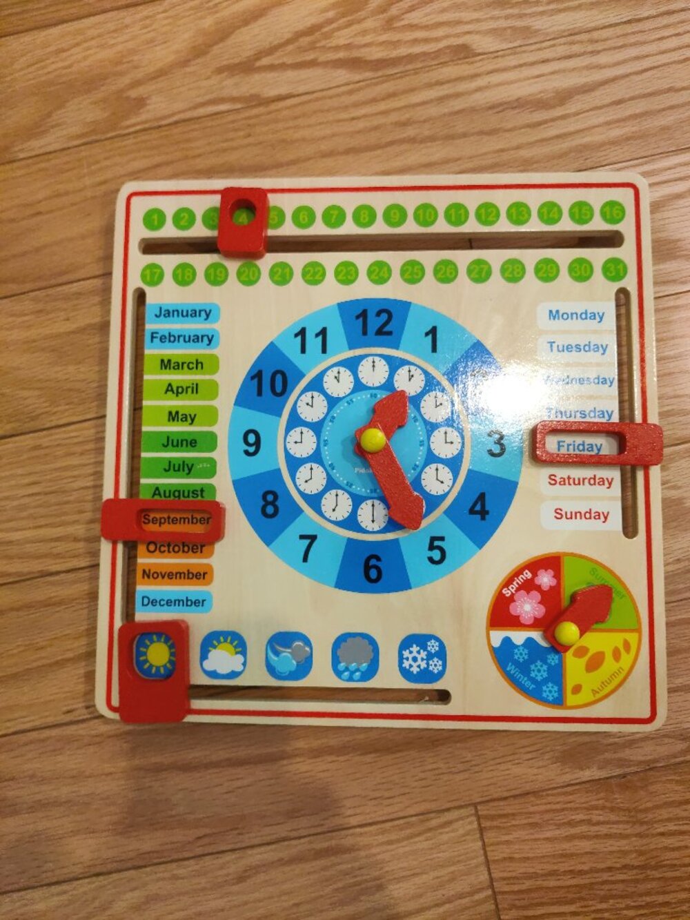 Montessori Wooden calendar-weather-clock board